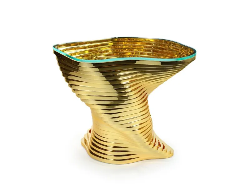 Pamono Vertigo Gold Side Table in 24k Gold-Plated Inox and Glass by Barberini & Gunnell> Tables