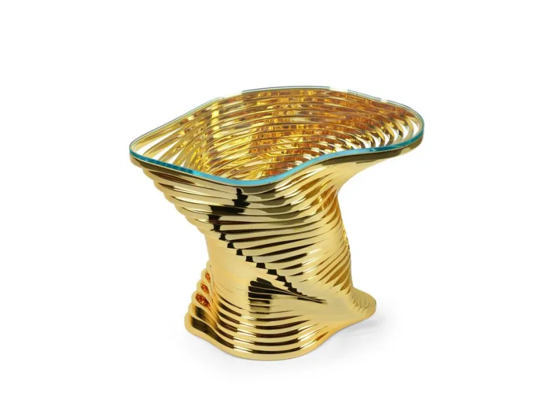 Pamono Vertigo Gold Side Table in 24k Gold-Plated Inox and Glass by Barberini & Gunnell> Tables