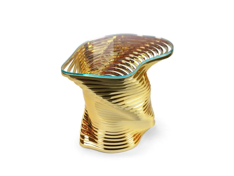 Pamono Vertigo Gold Side Table in 24k Gold-Plated Inox and Glass by Barberini & Gunnell> Tables