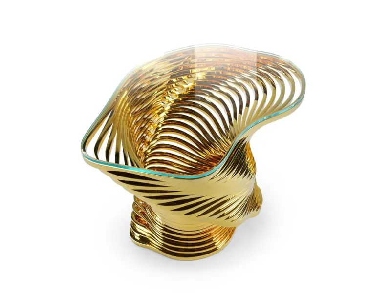 Pamono Vertigo Gold Side Table in 24k Gold-Plated Inox and Glass by Barberini & Gunnell> Tables
