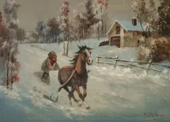 Pamono Victor Orlow, Winter in the Steppe, 1950s, Oil on Canvas, Framed> Impressionist