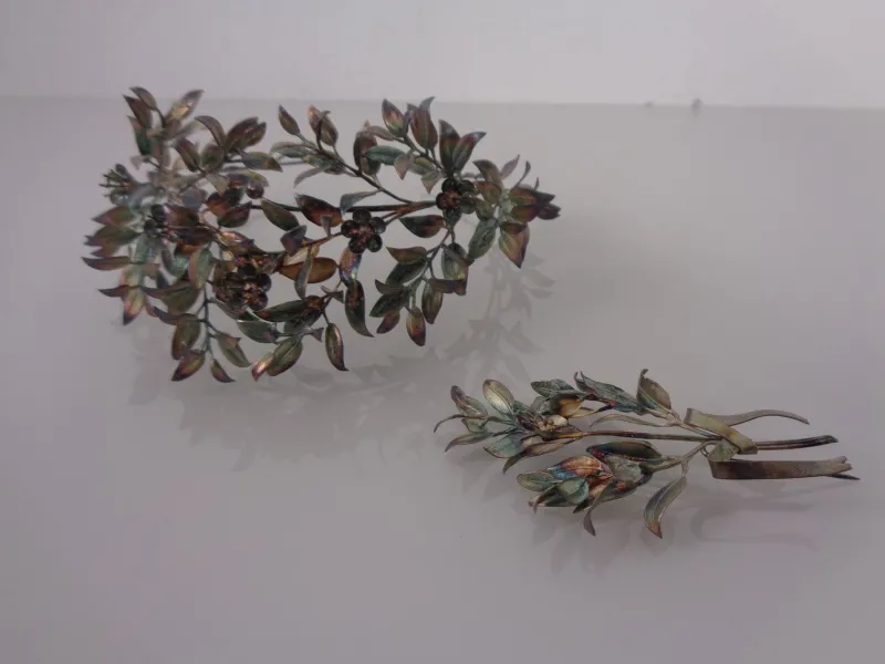 New Pamono Victorian 800 Silver Wedding Tiara and Brooch, Germany, 1890s, Set of 2