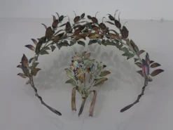 New Pamono Victorian 800 Silver Wedding Tiara and Brooch, Germany, 1890s, Set of 2