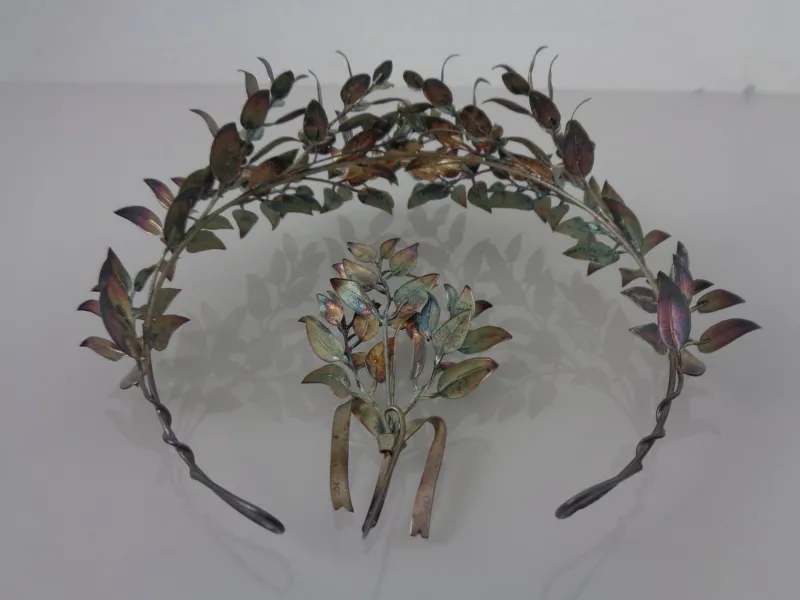 New Pamono Victorian 800 Silver Wedding Tiara and Brooch, Germany, 1890s, Set of 2