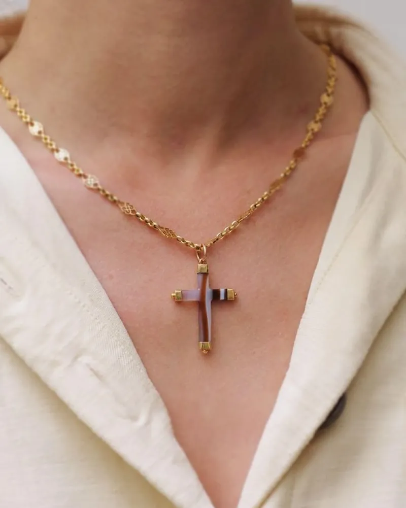 Pamono Victorian Agate Cross Pendant> Necklaces
