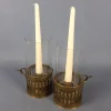 Pamono Victorian Brass and Glass Candlesticks, Early 1900s, Set of 2> Candleholders