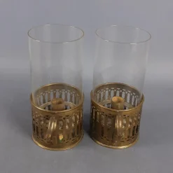 Pamono Victorian Brass and Glass Candlesticks, Early 1900s, Set of 2><noscript><img width=