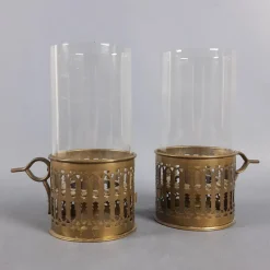 Pamono Victorian Brass and Glass Candlesticks, Early 1900s, Set of 2><noscript><img width=