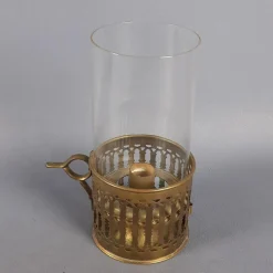 Pamono Victorian Brass and Glass Candlesticks, Early 1900s, Set of 2><noscript><img width=
