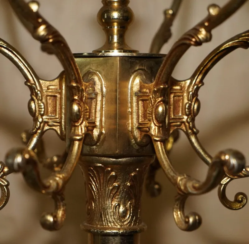 Hot Pamono Victorian Brass Coat Hat & Scarf Stand with Dolphin Cast Legs, 1880s