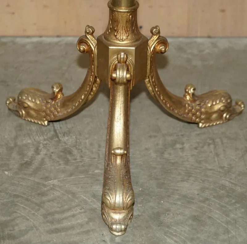 Hot Pamono Victorian Brass Coat Hat & Scarf Stand with Dolphin Cast Legs, 1880s