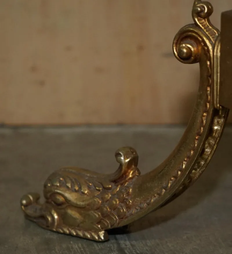 Hot Pamono Victorian Brass Coat Hat & Scarf Stand with Dolphin Cast Legs, 1880s