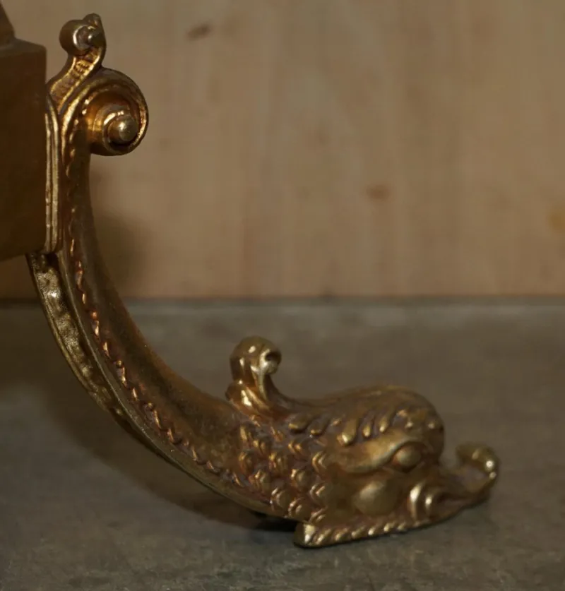 Hot Pamono Victorian Brass Coat Hat & Scarf Stand with Dolphin Cast Legs, 1880s
