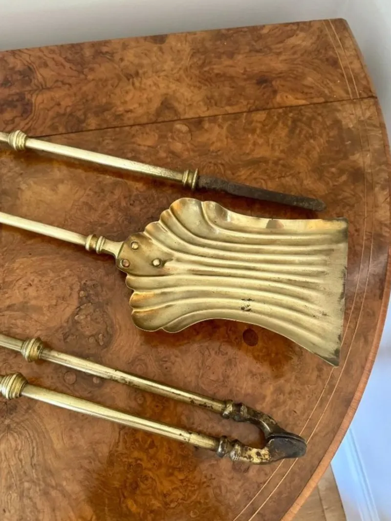 Online Pamono Victorian Brass Fireplace Set, 1890, Set of 6