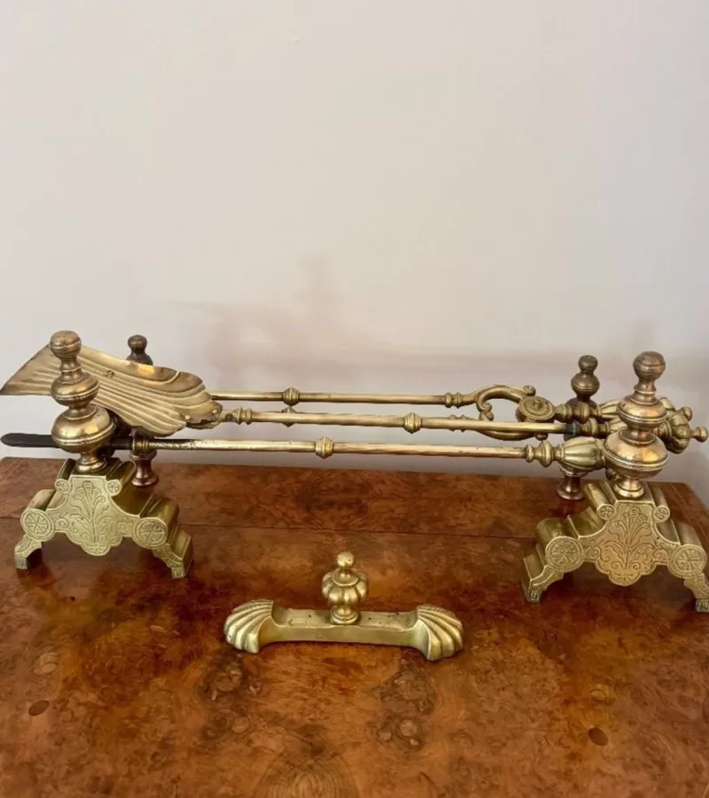 Online Pamono Victorian Brass Fireplace Set, 1890, Set of 6