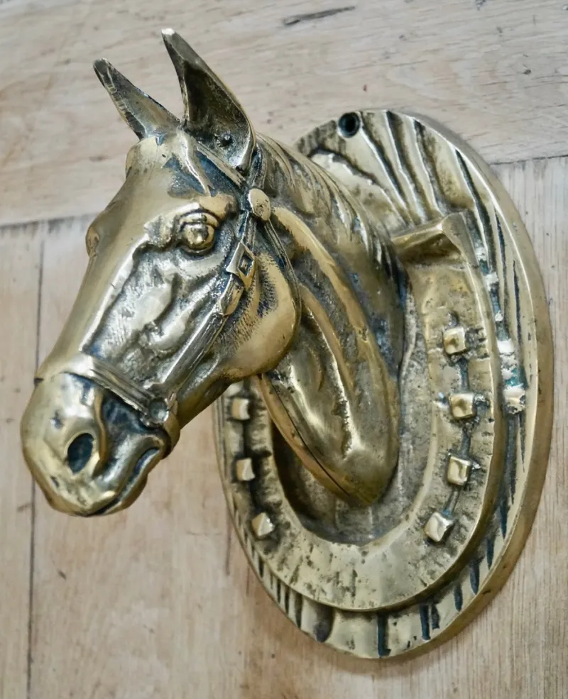 Pamono Victorian Brass Horse Head Wall Plaque, 1900s> Architectural Elements