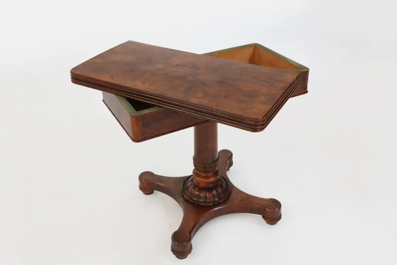 Outlet Pamono Victorian Burl Wood Folding Card Table, 19th Century