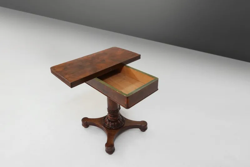 Outlet Pamono Victorian Burl Wood Folding Card Table, 19th Century