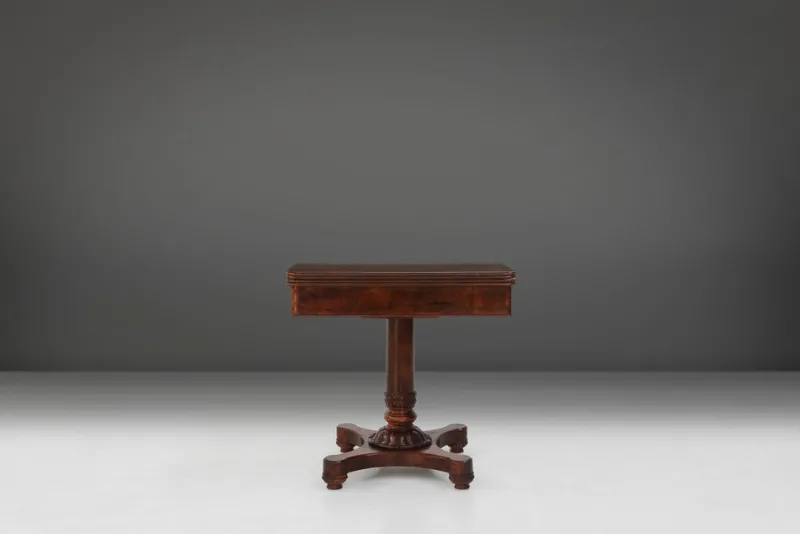 Outlet Pamono Victorian Burl Wood Folding Card Table, 19th Century