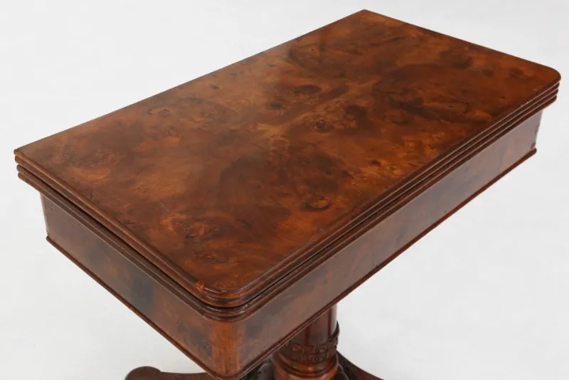 Outlet Pamono Victorian Burl Wood Folding Card Table, 19th Century