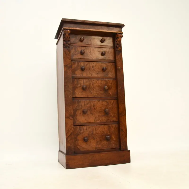 New Pamono Victorian Burr & Walnut Wellington Chest of Drawers, 1880s