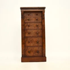 New Pamono Victorian Burr & Walnut Wellington Chest of Drawers, 1880s