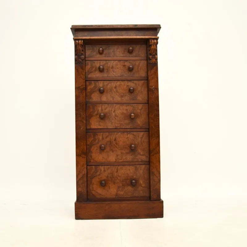 New Pamono Victorian Burr & Walnut Wellington Chest of Drawers, 1880s