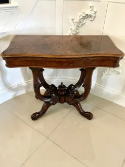 Hot Pamono Victorian Burr Walnut Card Table, 1860s