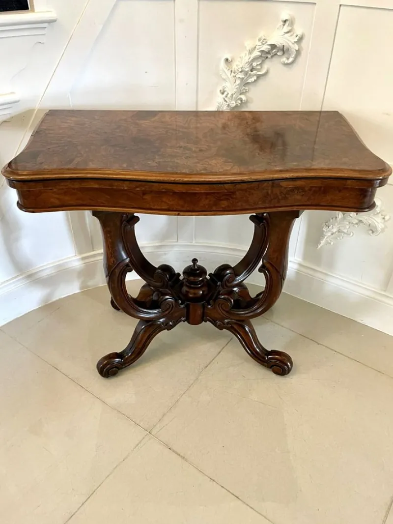 Hot Pamono Victorian Burr Walnut Card Table, 1860s