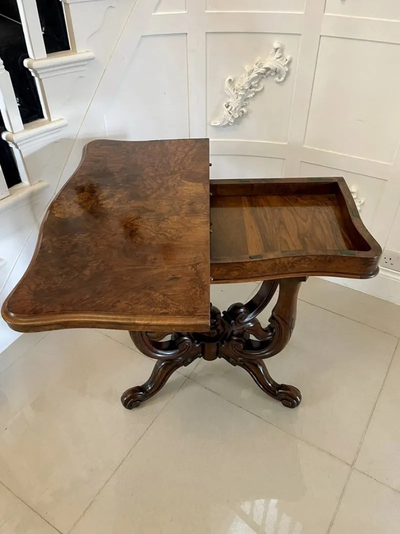 Hot Pamono Victorian Burr Walnut Card Table, 1860s