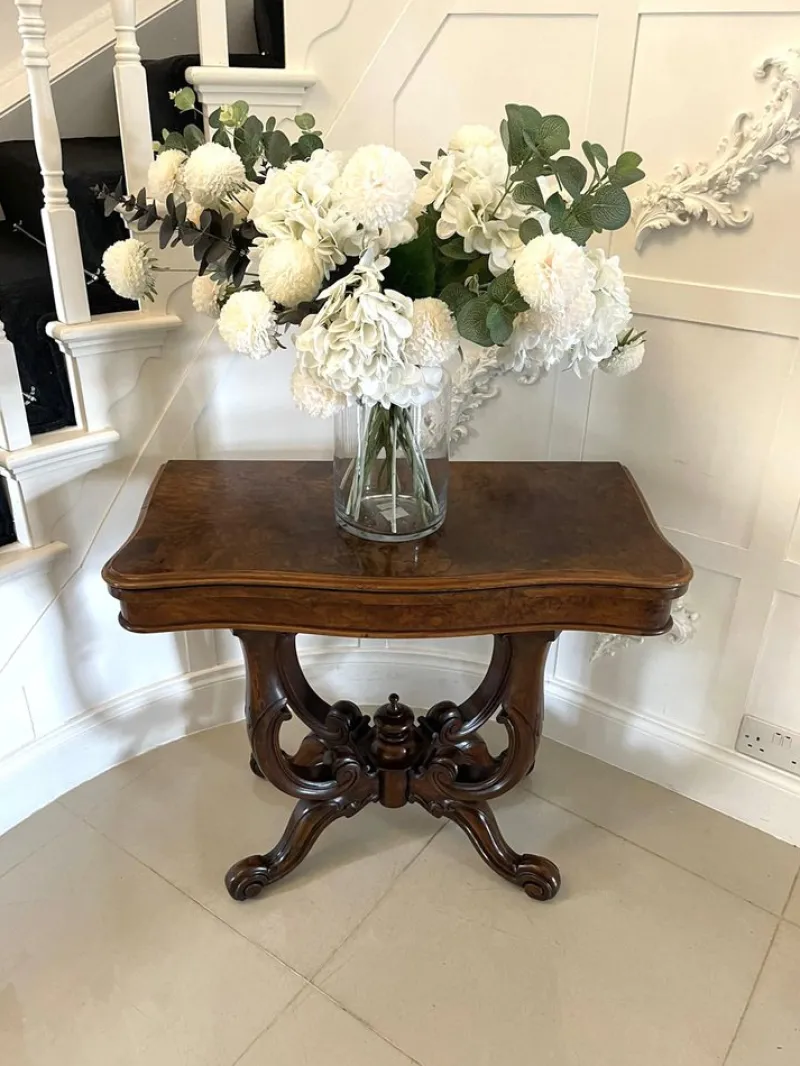 Hot Pamono Victorian Burr Walnut Card Table, 1860s
