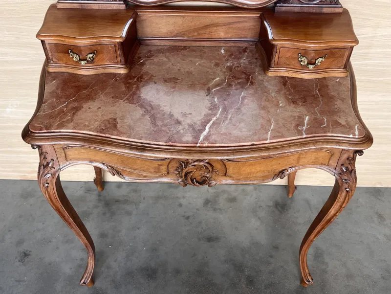 Pamono Victorian Carved Mahogany Dresser Table with Attached Mirror, 1850> Dressing Tables