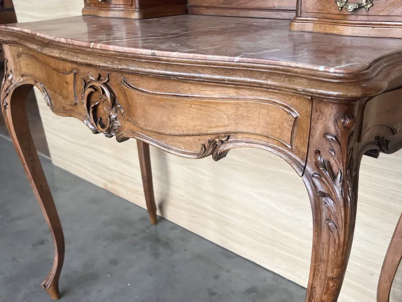 Pamono Victorian Carved Mahogany Dresser Table with Attached Mirror, 1850> Dressing Tables