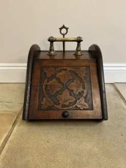 Pamono Victorian Carved Oak Coal Box, 1880s><noscript><img width=