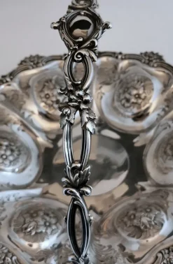 Pamono Victorian Chiseled and Engraved Sterling Silver Basket with Handle, 1870s><noscript><img width=