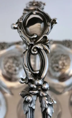 Pamono Victorian Chiseled and Engraved Sterling Silver Basket with Handle, 1870s><noscript><img width=
