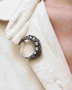 Pamono Victorian Crescent Moon Diamond Brooch