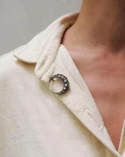 Pamono Victorian Crescent Moon Diamond Brooch