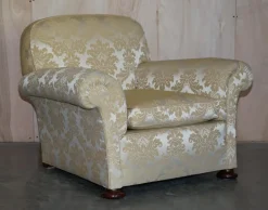 Pamono Victorian Damask Upholstery Sofa & Armchair Club Suite with Turned Bun Feet, Set of 3><noscript><img width=