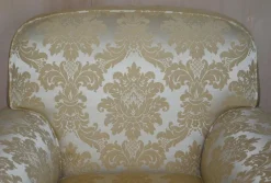 Pamono Victorian Damask Upholstery Sofa & Armchair Club Suite with Turned Bun Feet, Set of 3><noscript><img width=