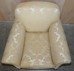 Pamono Victorian Damask Upholstery Sofa & Armchair Club Suite with Turned Bun Feet, Set of 3><noscript><img width=