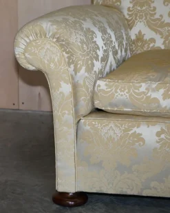 Pamono Victorian Damask Upholstery Sofa & Armchair Club Suite with Turned Bun Feet, Set of 3><noscript><img width=