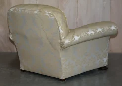 Pamono Victorian Damask Upholstery Sofa & Armchair Club Suite with Turned Bun Feet, Set of 3><noscript><img width=