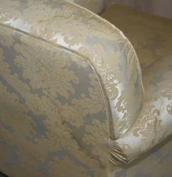 Pamono Victorian Damask Upholstery Sofa & Armchair Club Suite with Turned Bun Feet, Set of 3><noscript><img width=
