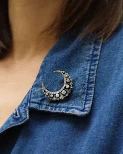 Pamono Victorian Diamond Crescent Moon Brooch> Brooches