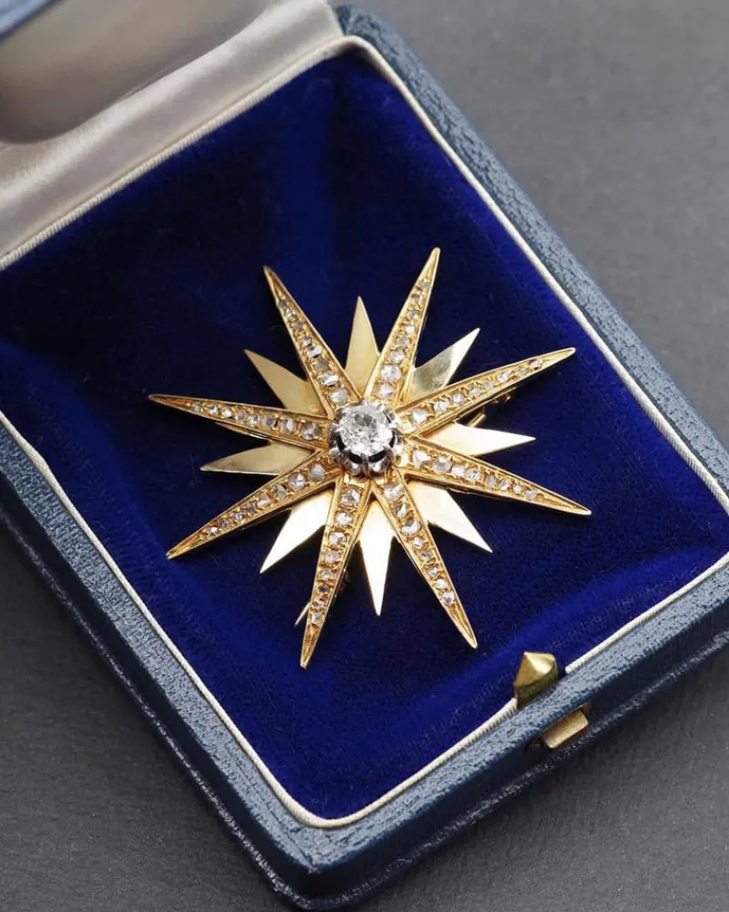 Pamono Victorian Diamond Star Brooch> Brooches