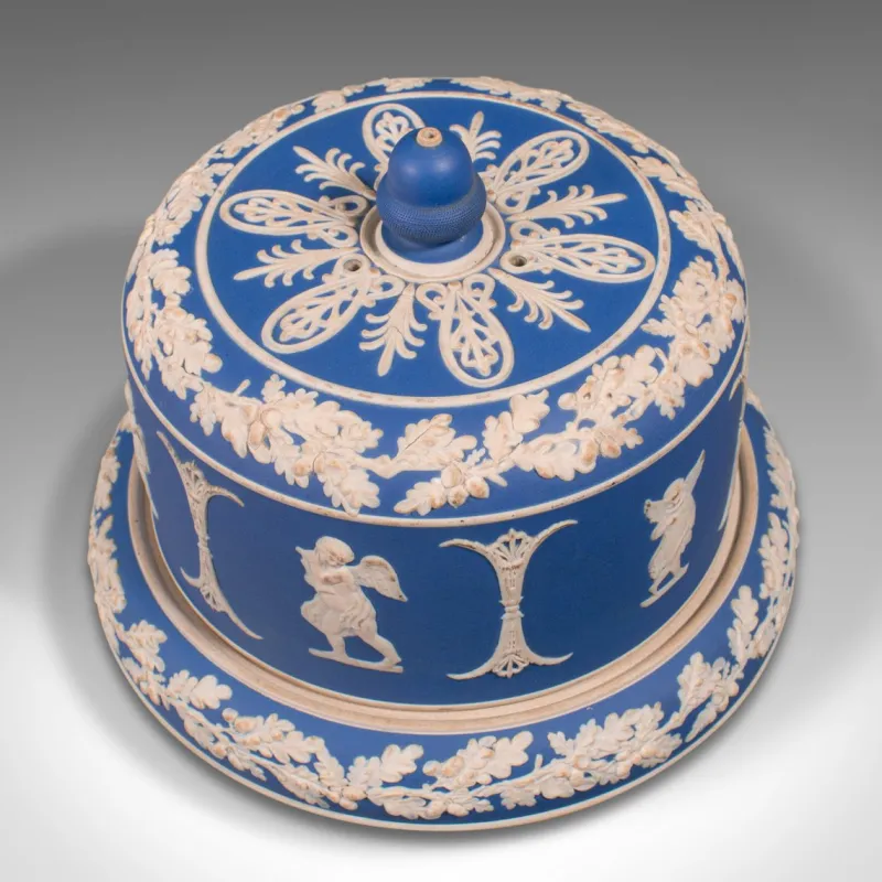 Online Pamono Victorian English Jasperware Cheese Keeper or Serving Dome in the Style of Wedgwood