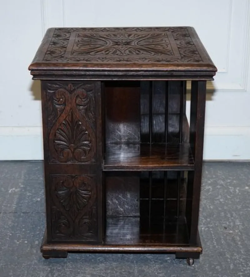 Online Pamono Victorian English Oak Carved Revolving Bookcase