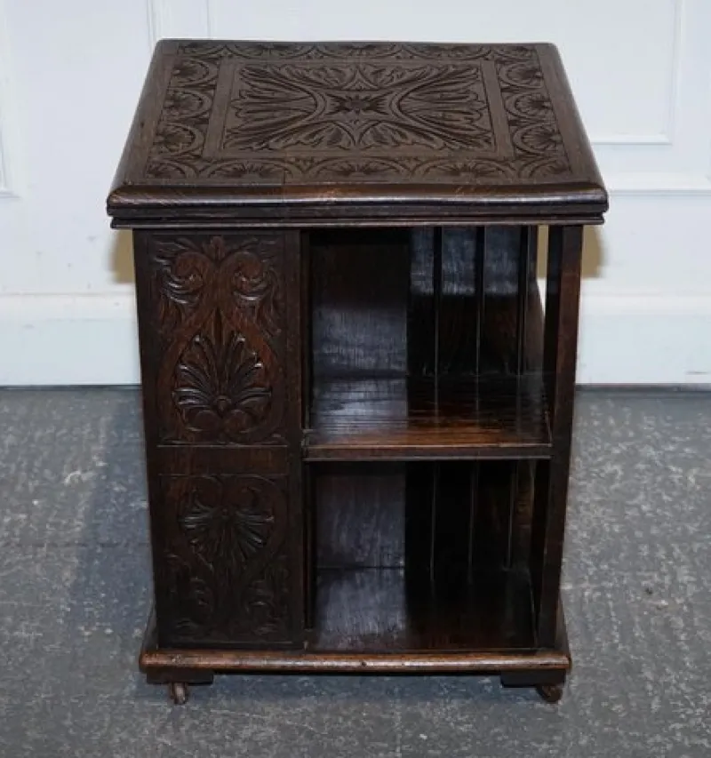 Online Pamono Victorian English Oak Carved Revolving Bookcase