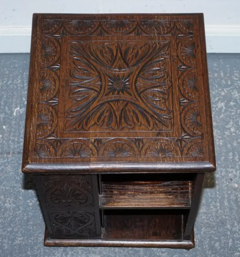 Online Pamono Victorian English Oak Carved Revolving Bookcase